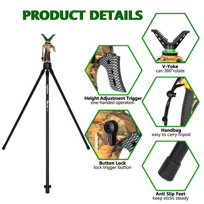 Professional Aluminum Alloy Hunting Tripod Shooting Stick With Quick Adjustment Button